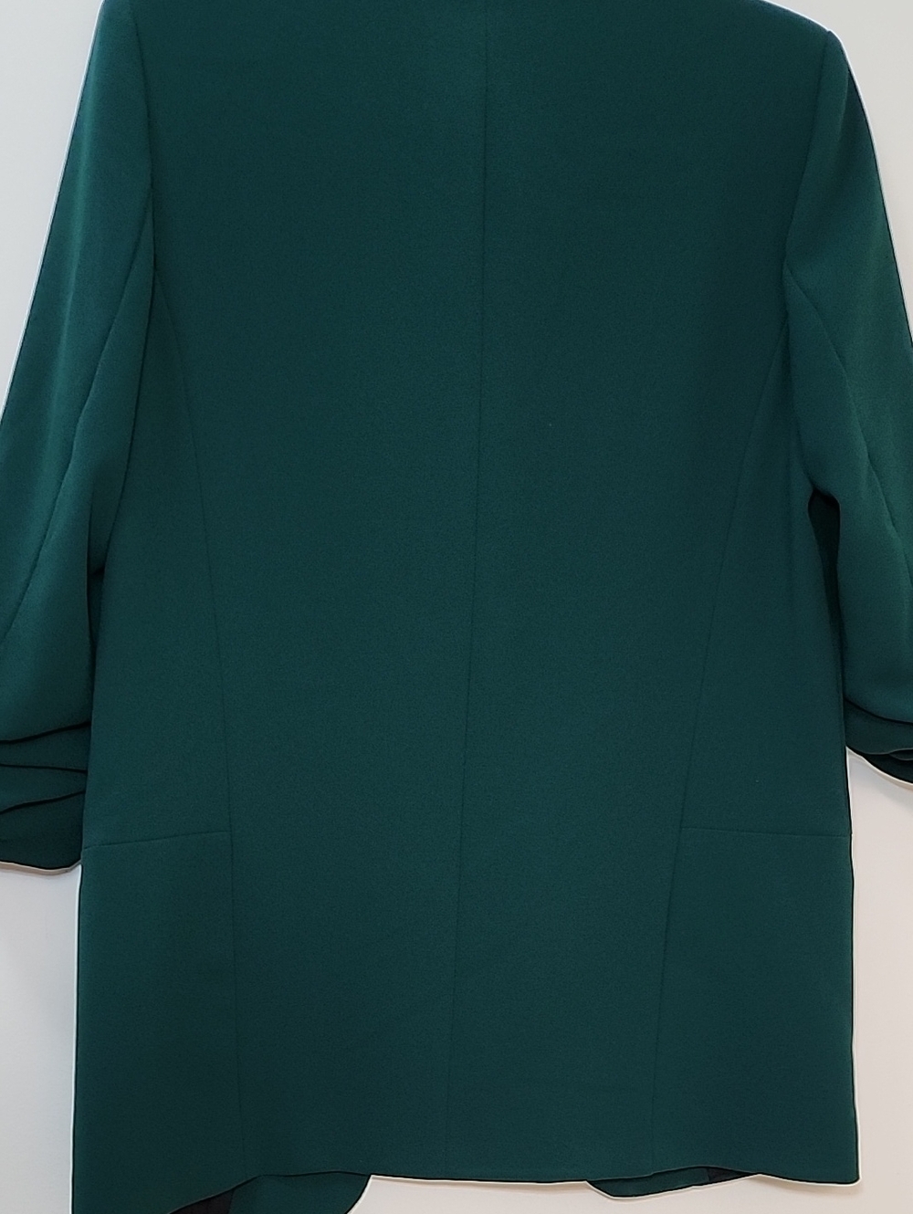 Zara Dark kelly green roll-up sleeve blazer open-front shawl collar front Sz M - Picture 14 of 16